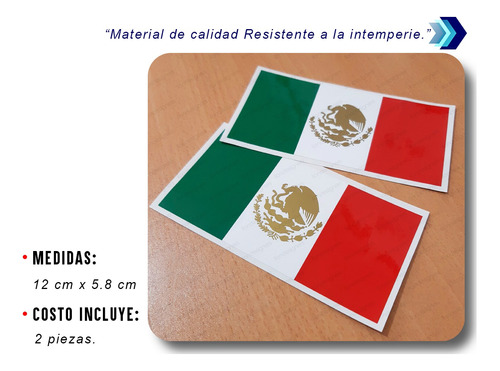 Calcomanias Bandera Mexico Rectangular 2 Piezas