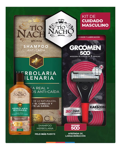 Pack Tío Nacho Shampoo Herbolaria 415ml + Groomen 500x1