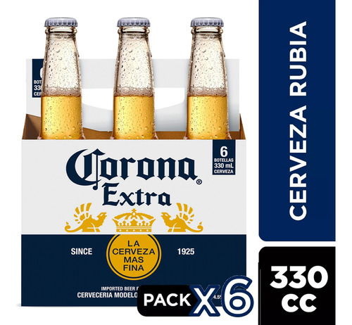 Pack 6 Cerveza Rubia Corona Botella De 330cc