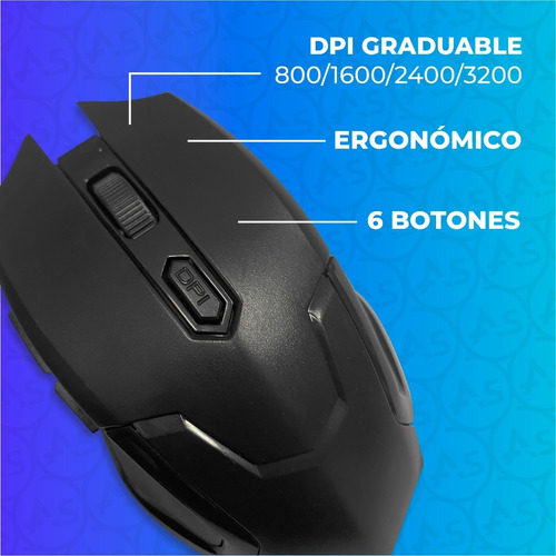 Imagen 3 de 10 de Mouse Gamer Inalámbrico Usb Periférico Pc 2.4 Ghz 3200 Dpi