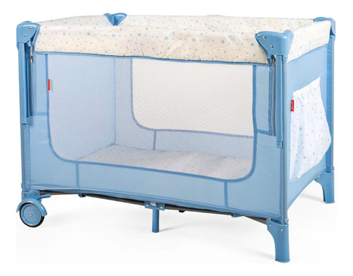 Cuna Corral Colecho D'bebe Love & Care Azul Con Mosquitero Azul Triángulos