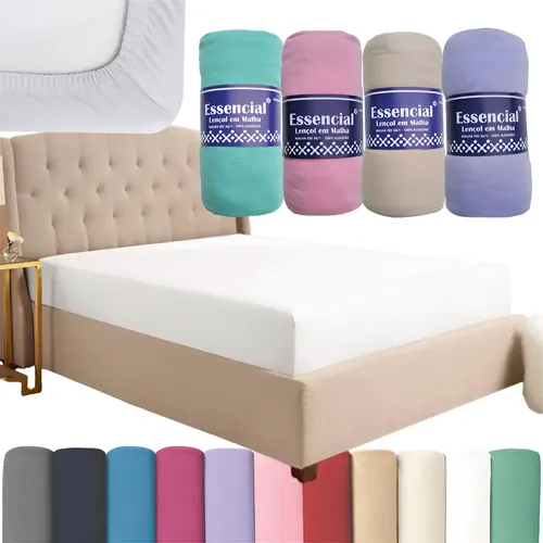 Kit 4 Lençol Cama Box Casal Malha Algodão Fio Macio Elástico Liso