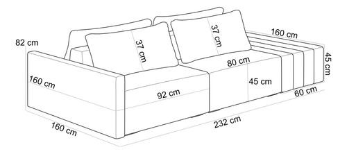 Sofá Ilha Modular Para Sala 232cm com Puff Dublin K01 Linho Cinza e Sintético Preto