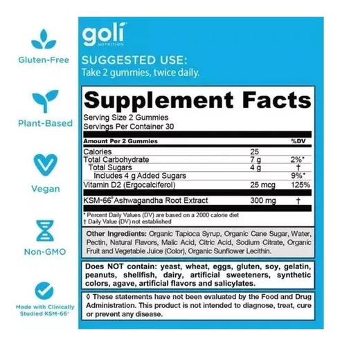 Gomas Goli Ashwagandha E Vitamina 60