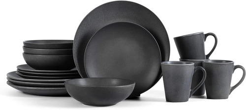 Set Vajilla Gris Stone Lain 16 Piezas