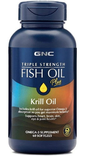 Aceite De Pescado Con Aceite De Krill Gnc 60 Cápsulas
