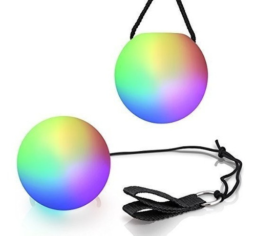 Led Poi Ball Swirling Light Rave Toy Juego De 2 Bolas P...