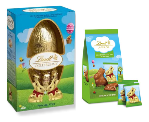 Ovo Lindt Gold Bunny 125g + Pacote Mini Gold Bunny 130g 