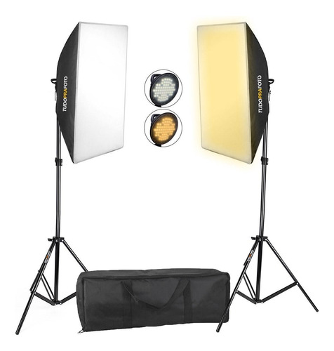 Kit 2 Softbox 50x70 Com Led Bicolor + 2 Tripés E Bolsa