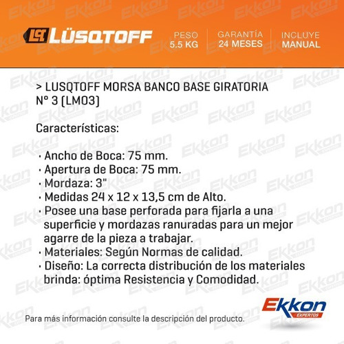 Morsa De Banco Lusqtoff Con Base Giratoria N° 3 Taller 75mm