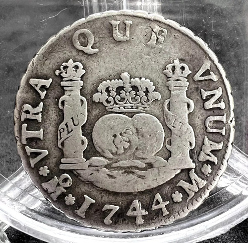Moneda 2 Reales Columnaria Plata Original 1744 México Mo