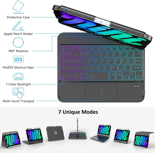 Funda Con Teclado Compatible Con iPad Mini 6.ª Gen., Negro