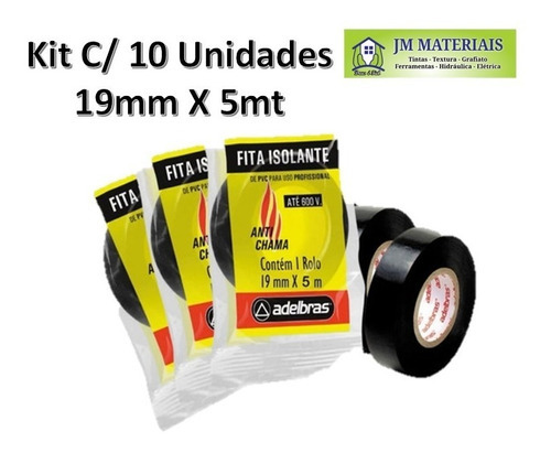 Kit 10 Rolos Fita Isolante 930 Preta - 19mm X 5m - Adelbras