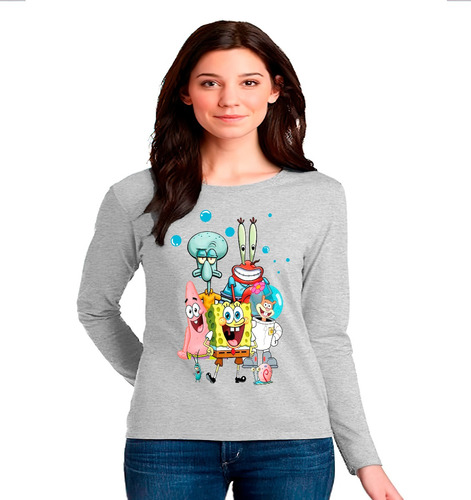 Polera Manga Larga 100% Algodón Bob Esponja Y Sus Amigos 586