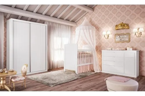 Conjunto Quarto Bebê Completo Cléo 100%mdf Com Guarda Roupa