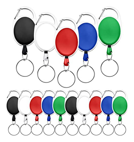 15 Pack Retractable Badge Holder Carabiner Reels Key Ho...