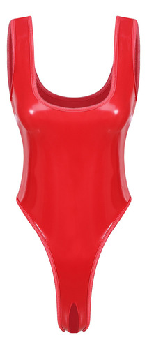 Body Tipo Catsuit Para Mujer, Corte De Charol Sin Entrepiern
