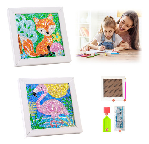 Kits De Pintura Por Diamantes Para Niños Animales 5d 2pz Diy