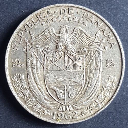 Panama 1/4 De Balboa De 1962 En Plata .900