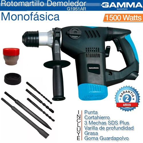 Martillo Rotopercutor Electroneumatico Gamma 1500w 7,5j 32mm Color Negro