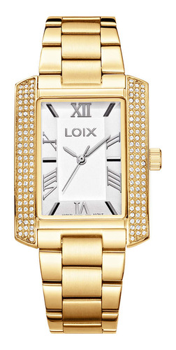 Reloj Loix Mujer La1132-2 Dorado Con Piedras En El Bisel