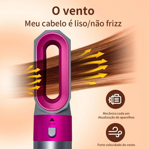 Escova Secadora 5 Em 1 Cachos/liso Bivolt Modeladora Preto/rosa