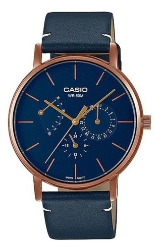 Reloj Casio Hombre Mtp-e320 Colores Surtidos/relojesymas Correa Azul 2e Bisel Plateado Fondo Beige