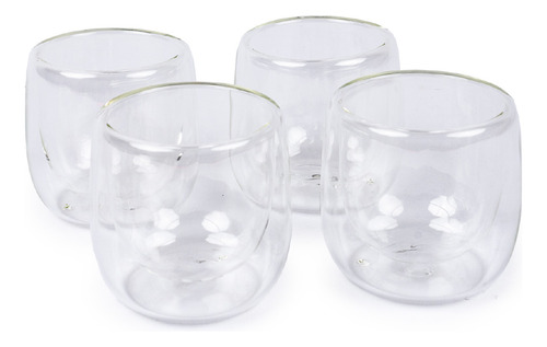 Set 4 Tazas Vidrio Doble Pared Expreso 80 Ml Simplit