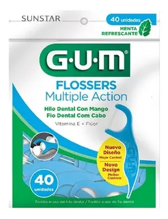 Flosser dental GUM con aplicador Multiple Action Vitamina E + Flúor sabor menta refrescante 40 u