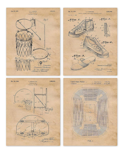 Impresiones De Patentes De Baloncesto Vintage, 4 (8x10)...
