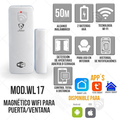 Imagen 2 de 9 de Alarma Wifi Alexa Google Seguridad Magnetico Puerta Ventana