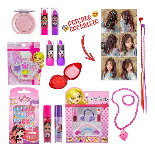 Kit Maquiagem Infantil Blush Batom Sombras Bz127 + Brinde