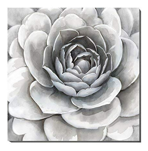 Cuadro Floral 3d Gris Texturizado 30x30 