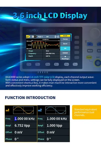 Dge3062 Generador De Funciones Owon 60 Mhz 2 Ch Modulación