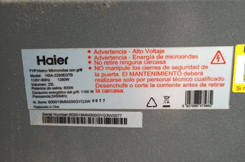 Imagen 4 de 5 de Tarjeta Electrónica De Microondas Haier