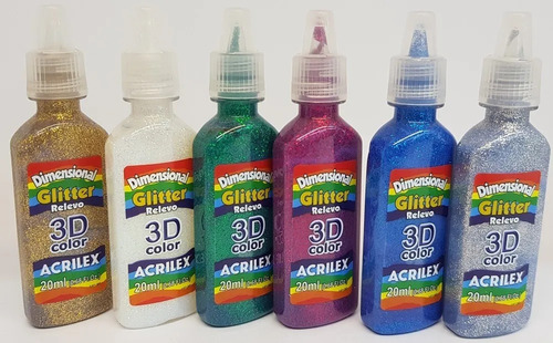 Tinta Dimensional 3d Glitter Acrilex Com 6 Potes De 20ml