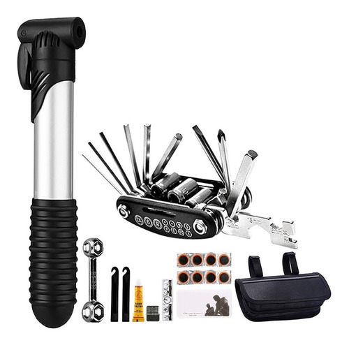 Imagen 1 de 6 de Kit Bicicleta Inflador Herramientas Parche Ciclismo Motoscba