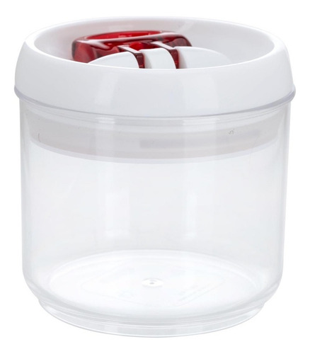 Frasco Hermetico Leifheit Redondo 400 Ml Apilable Plastico Color Tapa Blanca Con Rojo