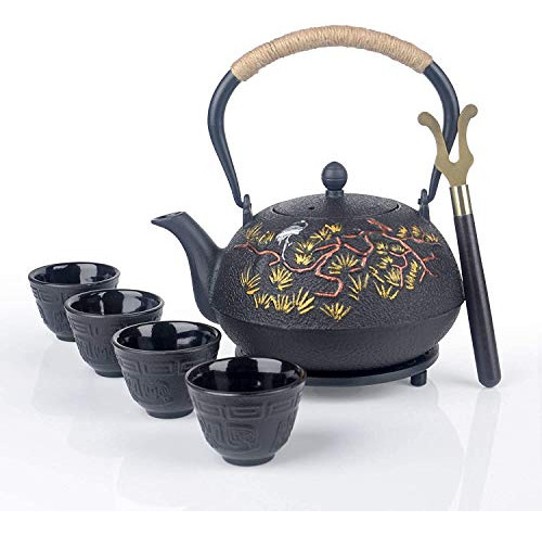 7 Pieces Japanese Cast Iron Teapot Cup Set Tea Kettle With I