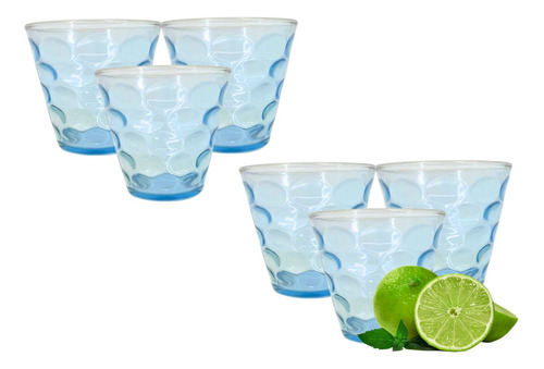 Kit 06 Copos Baixos 250ml Para Sobremesa Drinks De Vidro Cor Azul