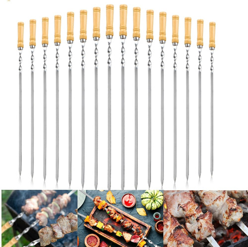 Pinchos De Barbacoa De Acero Inoxidable Con Mango De Madera