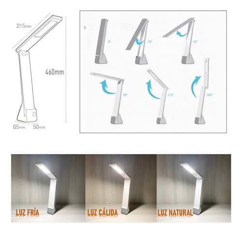 Lampara Escritorio Led Velador 4w Autonomo Bateria Usb Tbcin DLAMP-G Color de la estructura Blanco Color de la pantalla Gris y Blanco
