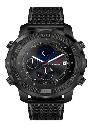 Smartwatch Lemfo LEM6 1.4" con red móvil caja  negra, malla  negra de  silicona
