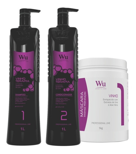 Kit Vinho Terapia Profissional 3 Itens De 1 L Wu Cosmetic