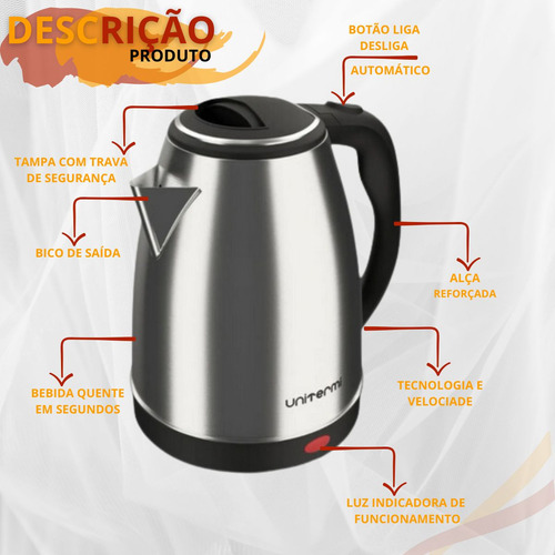 Chaleira Elétrica Unitermi Atacama Prata 127v 1,8l Jarra