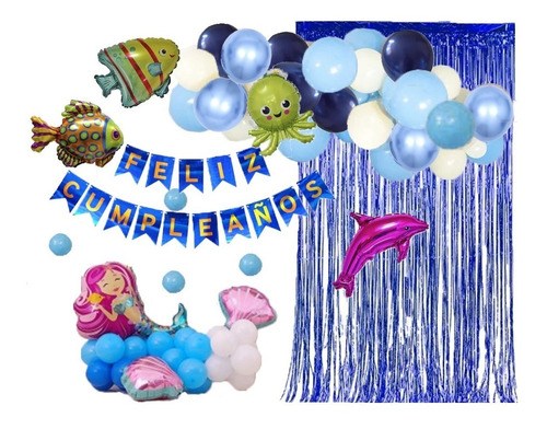 Kit Decoración Fiesta Celebración Infantil Globos Océano Mar