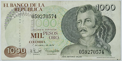 Billete 1000 Pesos 01/abr/1979 Colombia Xf