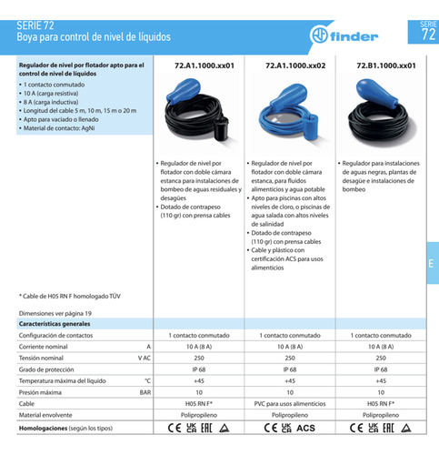 Boya Ctrl De Nivel 1cc 10a 20m H05 Rnf Finder 72b110002001b
