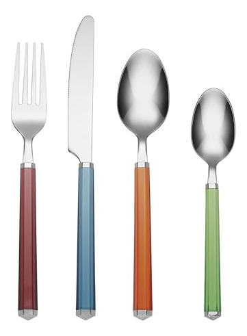 Juego De Cubiertos Multicolor De 16 Piezas Con Estante