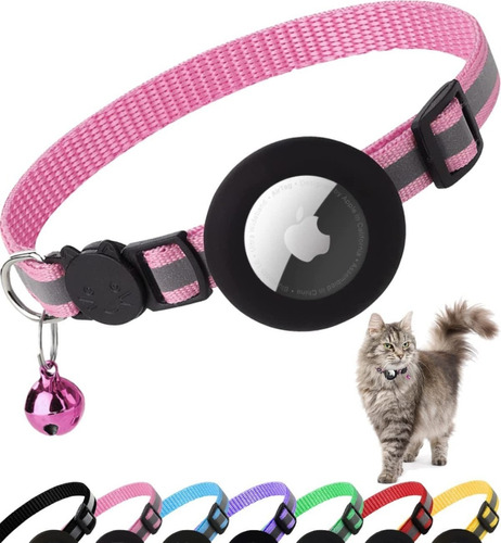 Collar Para Gatos Reflectante Con Funda Para Airtag - Rosa